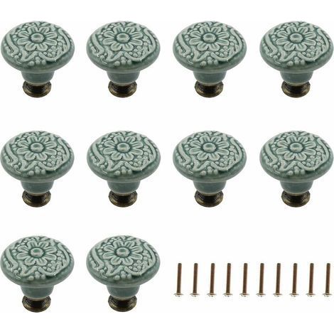 Lot de 10 boutons en céramique décoratifs – Design champignon avec coins arrondis – Pour armoires, tiroirs, meubles – Vis de montage inclus