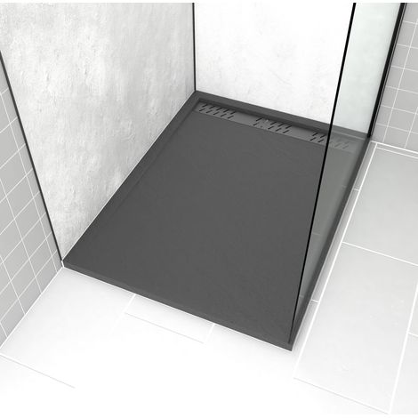 Plato de ducha en acrílico Gris Efecto Piedra 90x120x4cm - Rejillas Cromo y Gun Metal - METEORA (1/5)