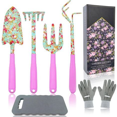 Ensemble d'outils de jardin fleuris 6 pièces, kit de jardinage avec un joli imprimé, outils de jardinage cadeaux pour femmes avec une truelle à transplanter (1/3)