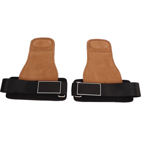 Lot de 2 poignées d'haltérophilie avec sangles de poignet, en cuir de vachette SBR, protection intégrale de la paume, support de poignet, pour soulevé de terre, musculation et entraînement de force, m (1/5)