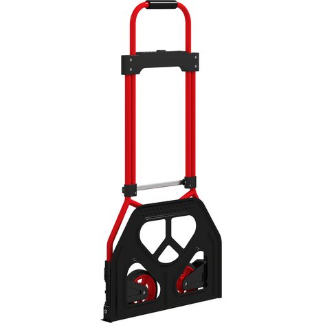 Diable pliable avec poignée télescopique réglable, capacité de charge de 60 kg, diable à roulettes pour garage, bureau, rouge (1/5)