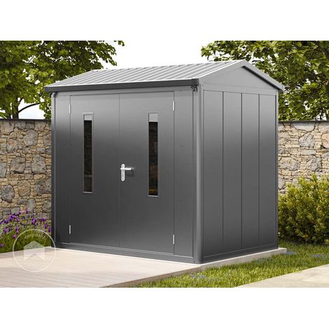 GFP Primeyard Caseta de jardín metálica 228x180x231 cm Cobertizo exterior tejado a dos aguas antracita (1/5)