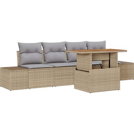 Maison Exclusive - Garten-Sofa-Set mit Speicher 5 pcs Beige Poly