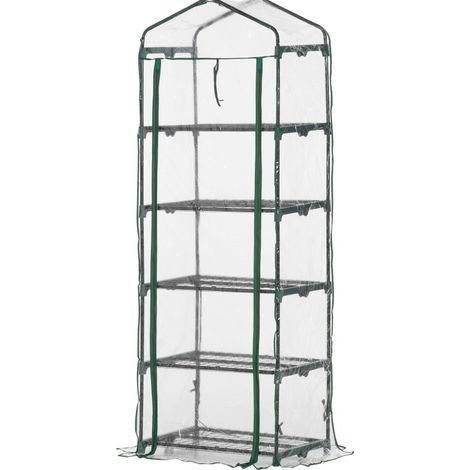Mini-serre avec 5 étagères, structure acier vert et coque plastique transparente 69 x 49 x 193 cm (1/5)