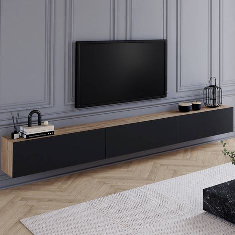 Mueble TV suspendido ELIO 270 cm 3 puertas madera y negro (1/5)