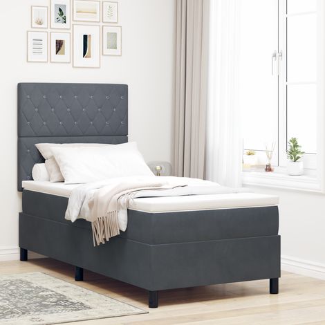 Box Spring Bed with Mattress Dark grey 100 x 200 cm Velvet vidaXL (1/5)