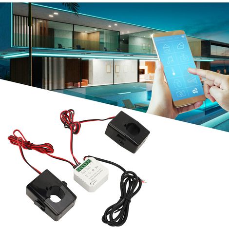 Compteur intelligent monophasé WiFi Graffiti 90-250 V CA avec bague de serrage pour deux transformateurs de courant 200 ACT (puissance kWh) - Surveillance de la consommation d'énergie et statistiques (1/5)