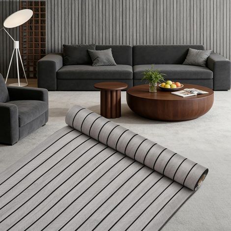 Panneaux acoustiques auto-adhésifs - 300 x 40 cm - Panneaux muraux à lamelles 3D - Aspect bois - Pour décoration murale et isolation phonique - Panneaux de plafond en urnier en bois (gris clair) (1/5)