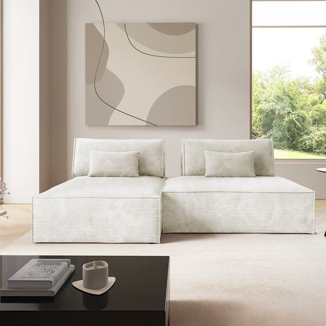 Canapé d'angle réversible modulable et convertible Georgia Blanc cassé (1/5)