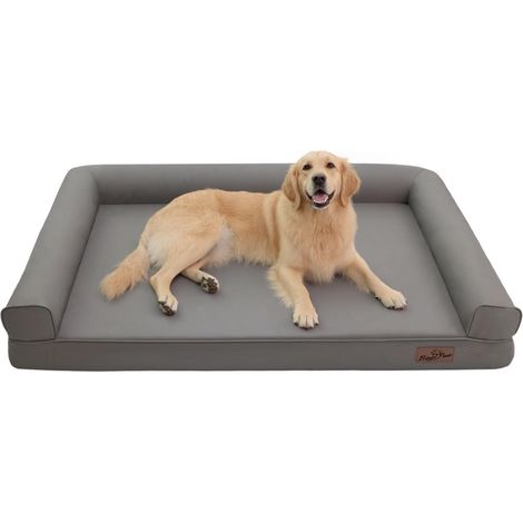 Cuccia Cane Interno Taglia Grande Letto per Cani in Ecopelle Antigraffio Facile da Purile, Con Bordi, Grigio 117x90x18cm (1/5)