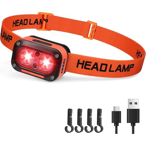 Lampe frontale LED rechargeable pour astronomie nocturne Redlight Lampe frontale étanche réglable haut/bas pour adultes, pêche, chasse, observation des étoiles, camping (1/5)