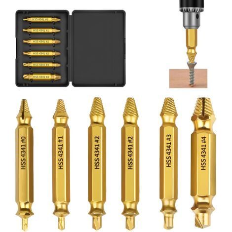 Extracteur de Vis Cassée 6 pièces, Set d’Extracteurs de Goujon à Dureté Maximale de 66 HRC, Outil pour Enlever Vis Endommagées avec Emballage Pratique et Portable (1/5)