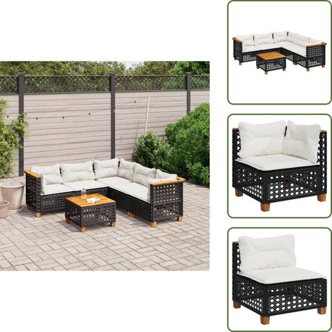 The Living Store Salon de jardin 6 pcs avec coussins noir résine tressée - Salon De Jardin - Meuble De Jardin - Canapé Extérieur - Set Salon - Résine Tressée (1/5)