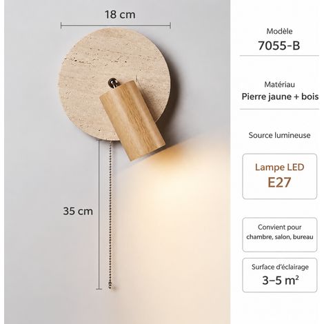 Applique murale travertin jaune modèle 05 spot couleur bois à tirette LED lumière chaude 05 26 × 26 × 18 cm 2 g – Livraison gratuite