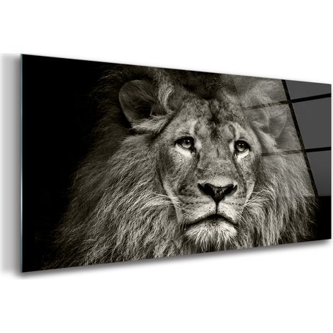 Tableau sur verre – 100 x 50 cm - Tableau mural décoratif - Verre Décorative - Animal Lion (1/5)