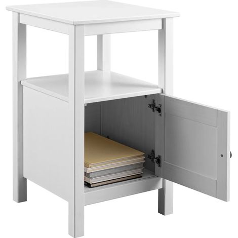 Tavolino Portaoggetti Legno Bianco Anta Ripiano Mobile Camera Soggiorno (1/5)