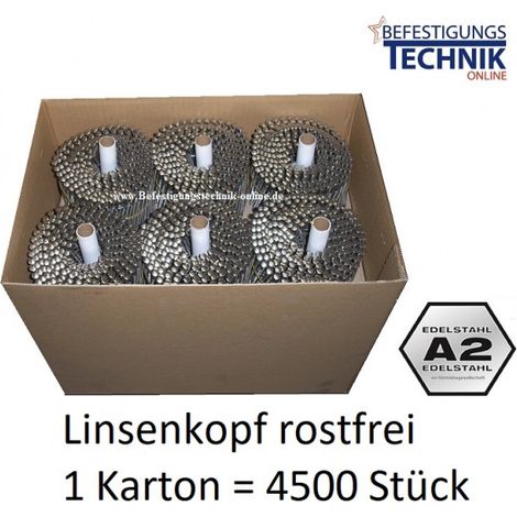 Coilnägel 16° 2,8x80mm Ring rostfrei Edelstahl Linsenkopf für Coilnagler 4,5M"-"EN12583