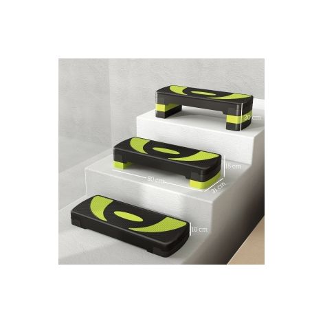 Step d'aérobic, stepper de fitness réglable en hauteur avec 3 niveaux (10/15/20 cm), appareil de fitness pour intérieur extérieur, charge jusqu'à 150 kg, vert (1/5)