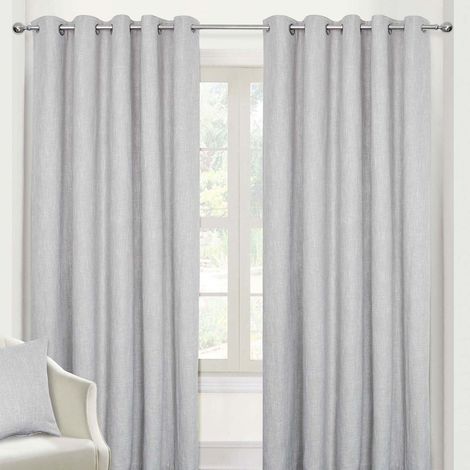 HOMESCAPES Light Grey Heavy Boucle Textured Blackout Lined Eyelet Curtain Pair, 66 x 72" (1/5)