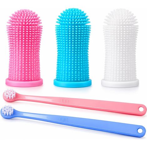Lot de 3 Brosses à Dents Doigt pour Chien et Chat avec 2 Brosses en Silicone 360° Douces - Set de Soins Dentaires pour Chiens, Chats et Chiots (1/5)