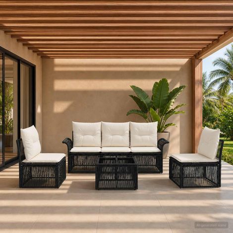 vidaXL Conjunto de sofás de jardín 6 uds. Negro ratán sintético (1/5)