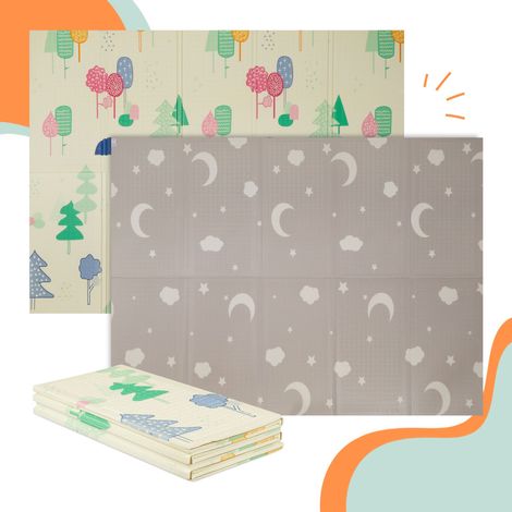 Relaxdays Spielmatte, faltbare Kindermatte, Wolken & Sterne, 200 x 150 cm, XPE-Schaumstoffmatte, Krabbelmatte Baby, bunt