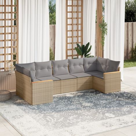 Set sofás de jardín 7 piezas y cojines ratán sintético beige vidaXL (1/3)