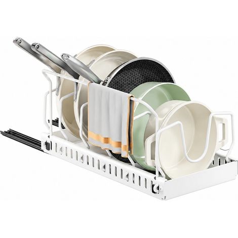 Égouttoir à casseroles réglable, blanc 42 cm, organisateur coulissant pour placard, égouttoir à vaisselle de comptoir avec barre (1/5)