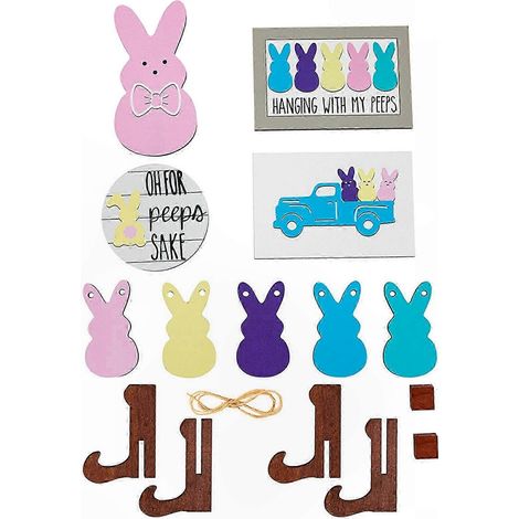 Décoration de plateau étagé Pâques, mini lapins en bois ferme, panneau rustique printanier pour table cuisine maison (1/5)