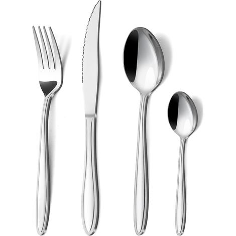 couverts de table 6 personnes, 24 pièces en acier inoxydable avec manche en ligne, couverts de table élégant avec couteau fourchette cuillère, lavable au lave-vaisselle (1/5)