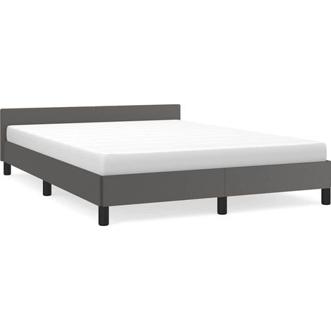 Lit double pour adulte avec tête de lit - Cadre de lit Gris 140x190 cm Similicuir BV177854 - BonneVie (1/5)