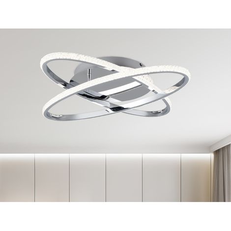 LED Deckenleuchte LANE dimmbar, Kristall Ringe oval schwenkbar Chrom, Ø 58cm