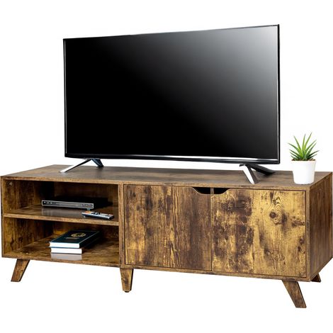 Relaxdays mueble TV bajo, 6 compartimentos, apto hasta 60", 50x140x40 cm, mesa TV con pasacables, marrón