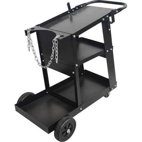 Relaxdays Carrello per saldatura, 3 ripiani, max 180 kg, HxLxP: 83 x 37 x 70 cm, acciaio, maniglia, nero