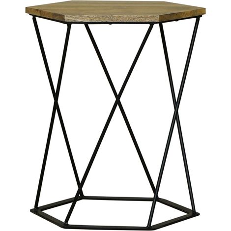 Ravi Hexagnol Lamp Table with Iron base - Mango Wood/Iron - L41 x W36 x H48 cm - Mango Light Finish