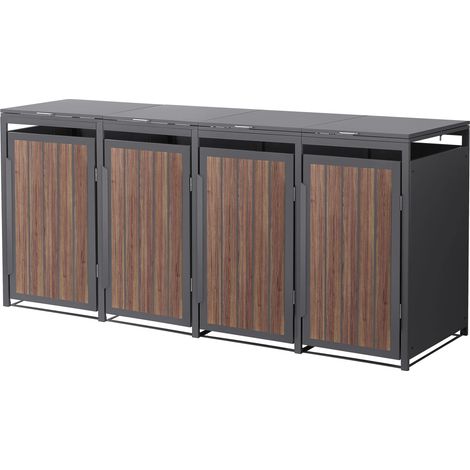 ML-Design Copribidone da Spazzatura per 4 Bidoni 240L 260x80x120 cm in Acciaio Antracite Effetto Rovere Scuro con Porte e Tetto a Ribalta, Resistente alle Intemperie, Deposito per Bidoni di Rifiuti
