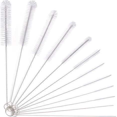 Juego de cepillos de limpieza, Juego de 12 piezas, Cada cepillo mide 21 cm de largo, tubos de biberones, boquillas de teteras, cafeteras, pajitas (1/5)