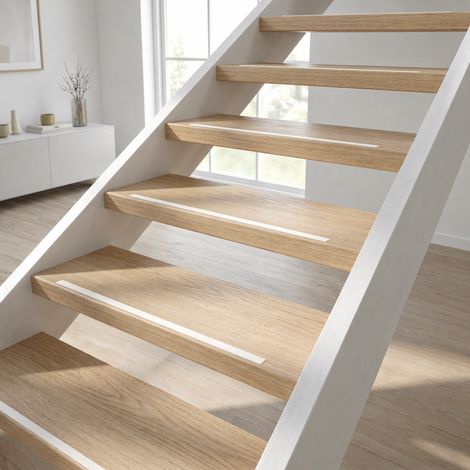 Bande d'escalier antidérapante en caoutchouc auto-adhésive - Blanc - Largeur 13,5 mm - Longueur 15 mètres