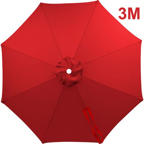 Housse de rechange pour parasol extérieur 3m (8 baleines), rouge, adaptée terrasse et jardin (1/5)