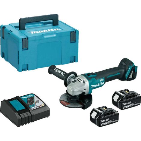 Makita DGA506RTJ Cordless 18V Brushless 125mm Angle Grinder With 2x5Ah Batteries, Charger And MAKPAC 3 Case