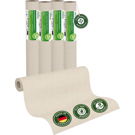 Vliestapete Vliestapete farbig – UNI Tapete einfarbig Elfenbein 4er Set, 4 x 15,00 m x 0,53 m, matt, waschbeständig, stoßfest, Made in Germany – Veluxis