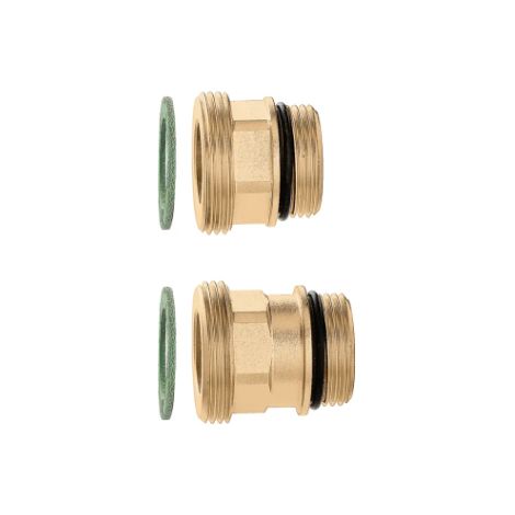 Paar Fittings mit Dichtungen für den Anschluss der Geräte der Serie 182 an die Verteiler der Serien 662 und 664. Caleffi 675005 1 1/4"M