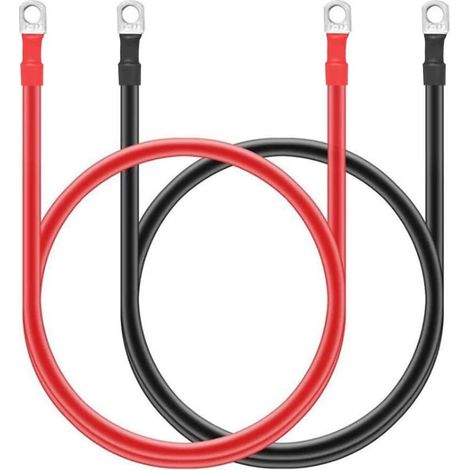 2 Pièces Câble de Batterie en cuivre Pur 5 AWG avec cosses de 10 mm (3/8") pour Solaire, Camping-Car, Voiture, Bateau, câble Robuste de 50 cm (1/5)
