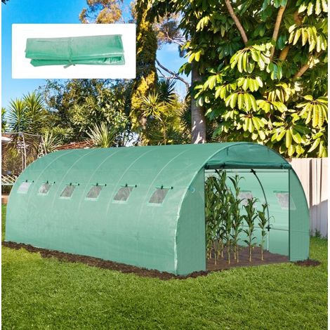 Cubierta para invernadero 600x300x200 cm verde de plástico con 24 ventanas, puerta enrollable y protección UV (1/4)