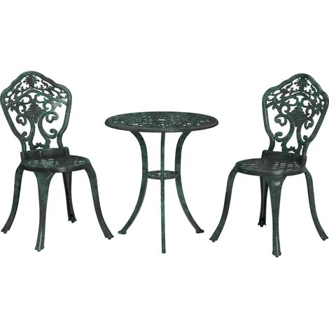 Salon de jardin 3 pièces aluminium imitation fer forgé 2 chaises table ronde