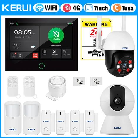 (Pack 6) Système d'alarme de sécurité pour maison intelligente WiFi 4G, kit d'alarme GSM sans fil, adapté à un usage résidentiel. (1/5)