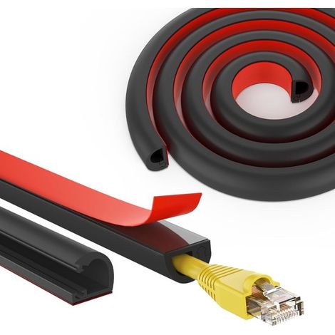 Bandeja portacables, Tubo para cables, 2 m, Gestión de cables, PVC, Para cables de 7 mm de diámetro, Recortable, oficina, escritorio y TV, Negro (1/5)