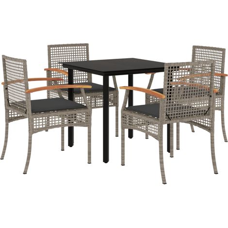 Ensemble à manger de jardin 5 pcs,Salon de jardin coussins gris résine tressée CFW76499 (1/5)