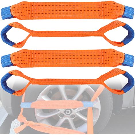 Sangle d'Arrimage de Jante pour Transport Voiture Lot de 4 Sangle de Serrage Pneu Sangle à Cliquet Sangle Sécuriser Les Roues sur Remorques (1/5)