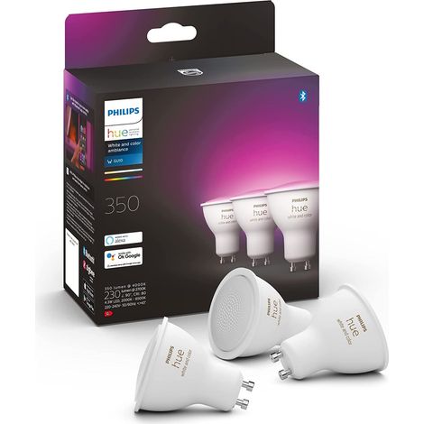 Philips Hue White and Color Ambiance, Faretto LED Smart GU10, Luce Bianca e Colorata, 350lm, Compatibile con Bluetooth, controllo vocale con Alexa, Apple Home e Google Assistant, pack da 3 (1/5)